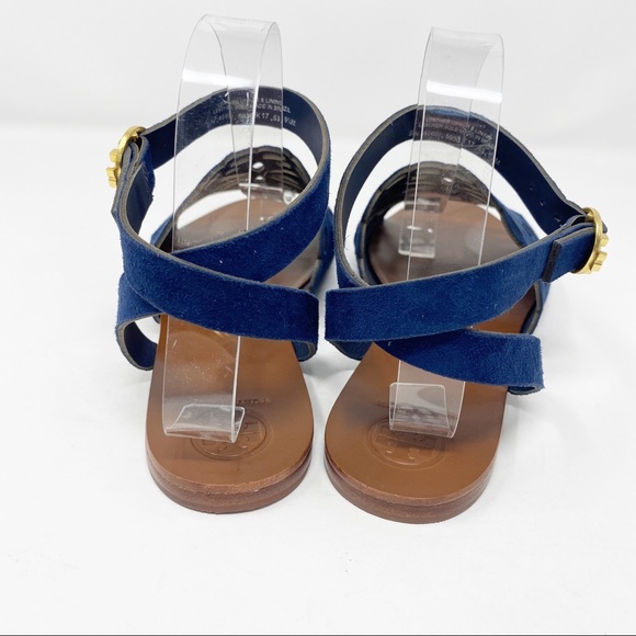 Tory Burch Perfect Navy Laser Cut MAY Flat Sandals - Picture 5 of 10